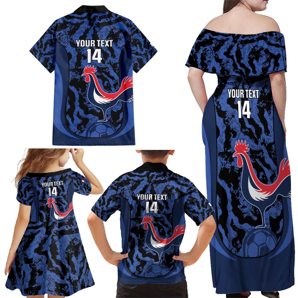 Custom France Football Family Matching Off Shoulder Maxi Dress and Hawaiian Shirt 2026 Allez Les Bleus Rooster Grunge - Wonder Print Shop