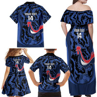 Custom France Football Family Matching Off Shoulder Maxi Dress and Hawaiian Shirt 2026 Allez Les Bleus Rooster Grunge - Wonder Print Shop