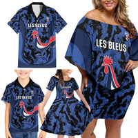 Custom France Football Family Matching Off Shoulder Short Dress and Hawaiian Shirt 2026 Allez Les Bleus Rooster Grunge - Wonder Print Shop