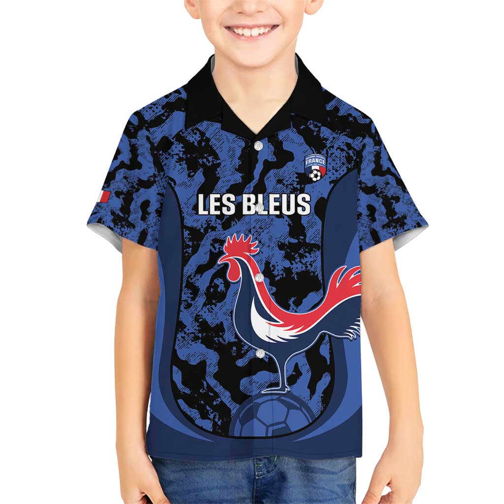 Custom France Football Family Matching Off Shoulder Short Dress and Hawaiian Shirt 2026 Allez Les Bleus Rooster Grunge - Wonder Print Shop