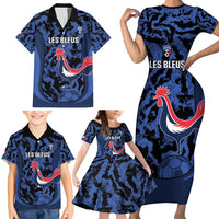 Custom France Football Family Matching Short Sleeve Bodycon Dress and Hawaiian Shirt 2026 Allez Les Bleus Rooster Grunge - Wonder Print Shop