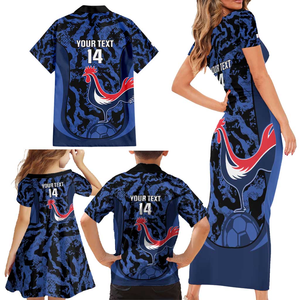 Custom France Football Family Matching Short Sleeve Bodycon Dress and Hawaiian Shirt 2026 Allez Les Bleus Rooster Grunge - Wonder Print Shop