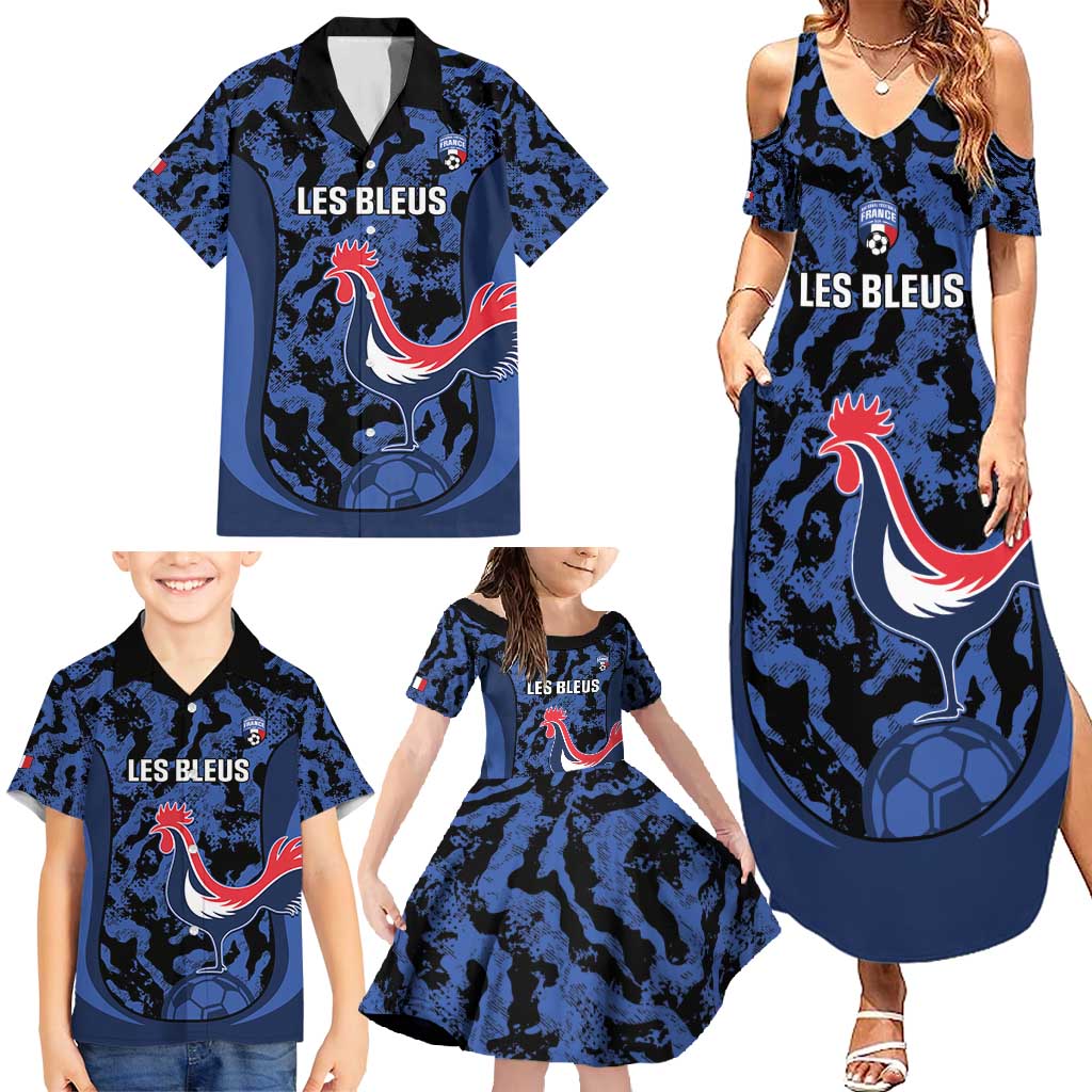 Custom France Football Family Matching Summer Maxi Dress and Hawaiian Shirt 2026 Allez Les Bleus Rooster Grunge - Wonder Print Shop