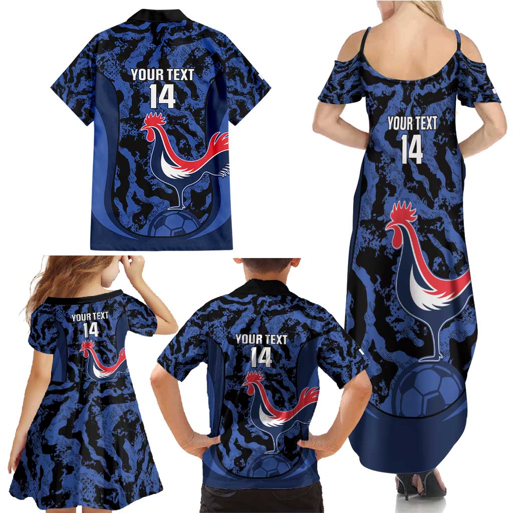 Custom France Football Family Matching Summer Maxi Dress and Hawaiian Shirt 2026 Allez Les Bleus Rooster Grunge - Wonder Print Shop