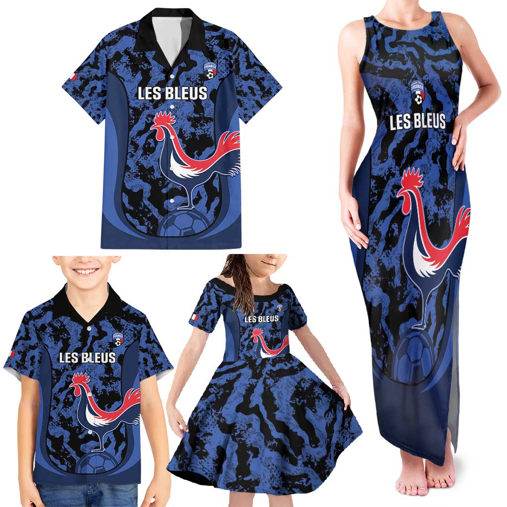 Custom France Football Family Matching Tank Maxi Dress and Hawaiian Shirt 2026 Allez Les Bleus Rooster Grunge - Wonder Print Shop