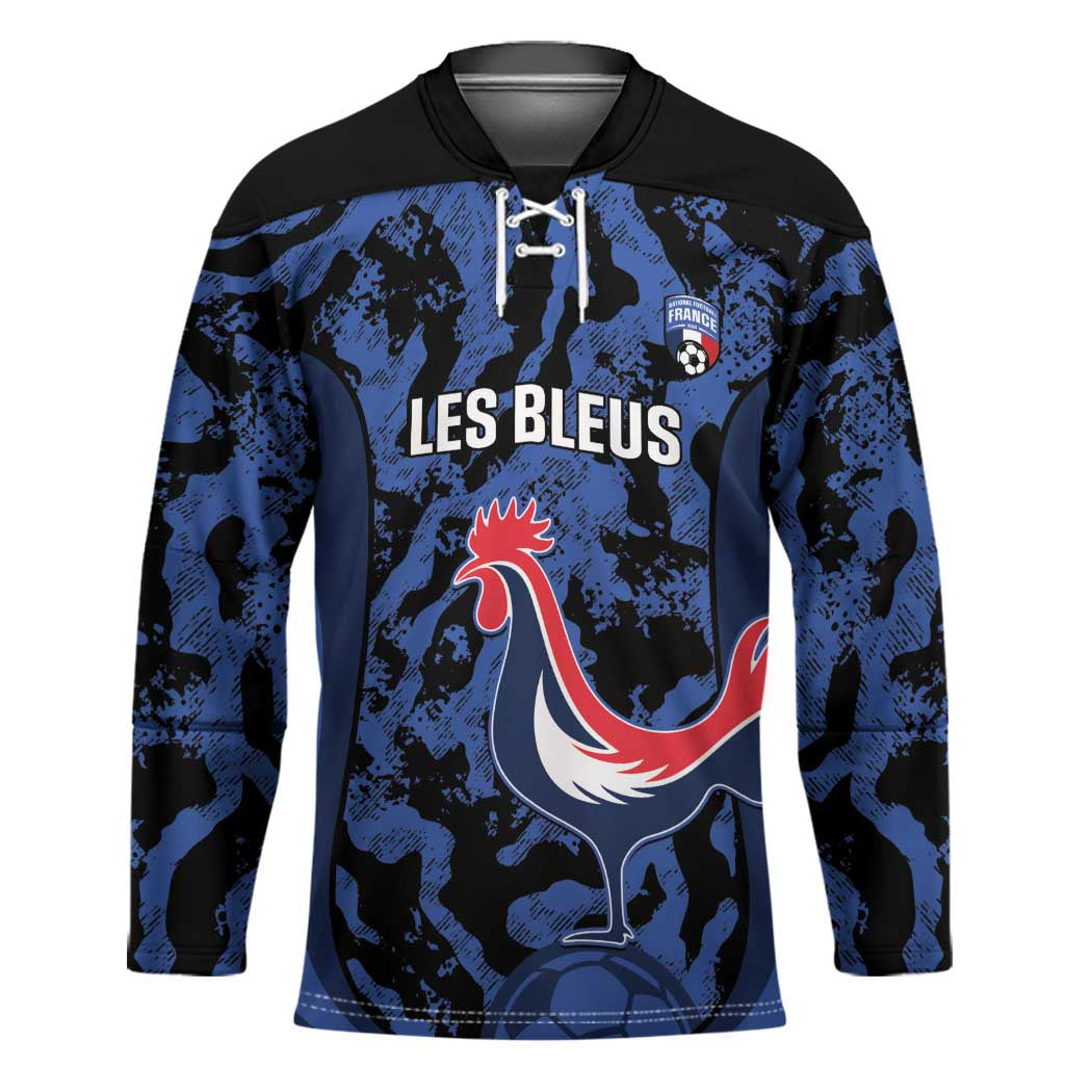 Custom France Football Hockey Jersey 2026 Allez Les Bleus Rooster Grunge - Wonder Print Shop