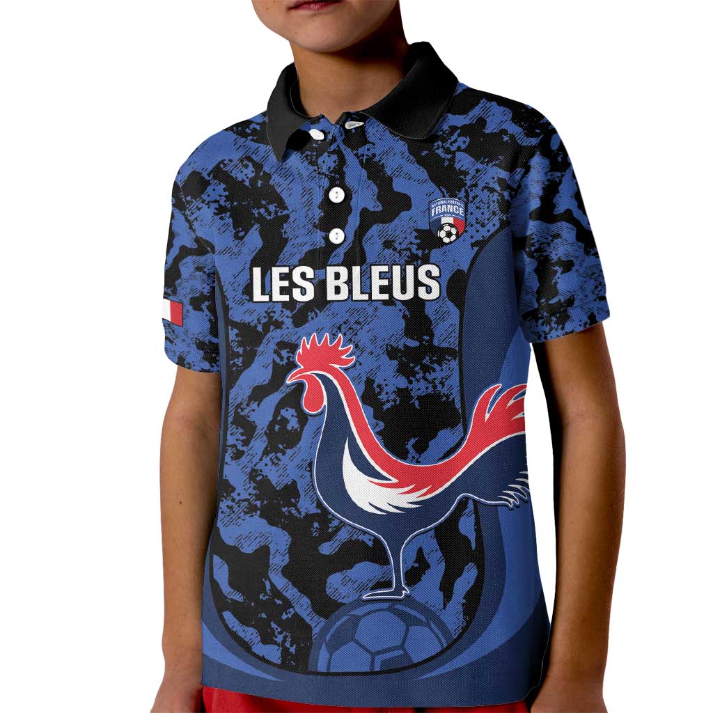 Custom France Football Kid Polo Shirt 2026 Allez Les Bleus Rooster Grunge - Wonder Print Shop