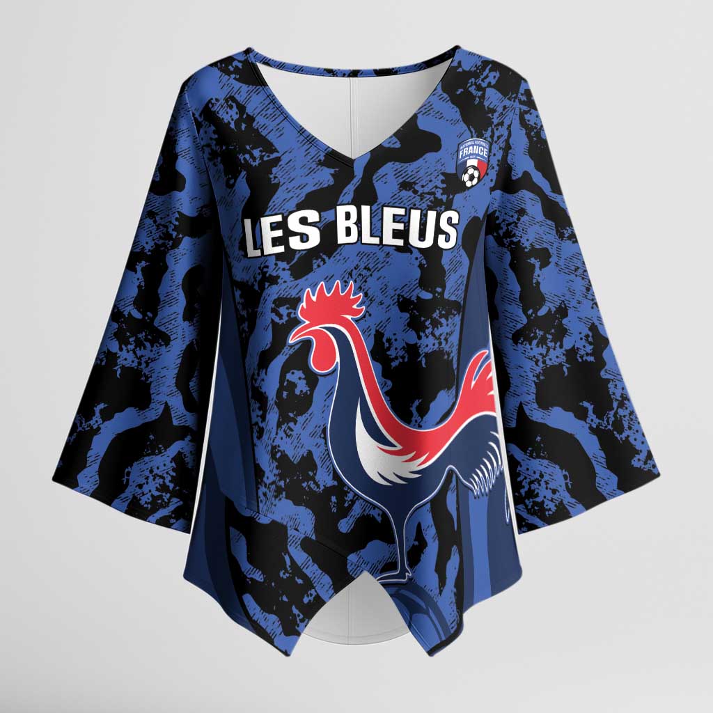 Custom France Football Kimono Sleeve Blouse 2026 Allez Les Bleus Rooster Grunge - Wonder Print Shop