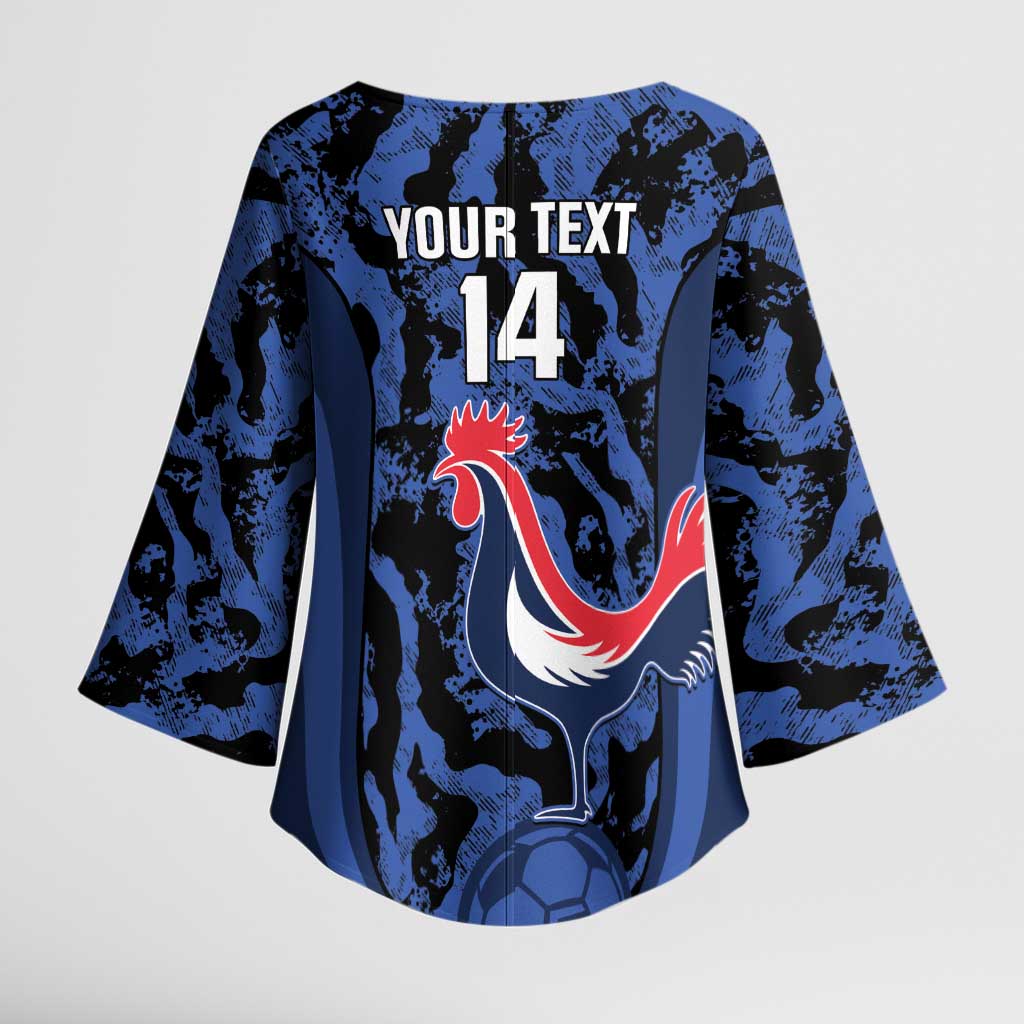 Custom France Football Kimono Sleeve Blouse 2026 Allez Les Bleus Rooster Grunge - Wonder Print Shop