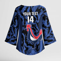 Custom France Football Kimono Sleeve Blouse 2026 Allez Les Bleus Rooster Grunge - Wonder Print Shop