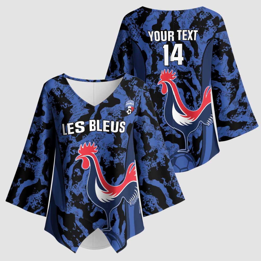 Custom France Football Kimono Sleeve Blouse 2026 Allez Les Bleus Rooster Grunge - Wonder Print Shop