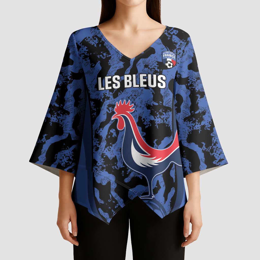 Custom France Football Kimono Sleeve Blouse 2026 Allez Les Bleus Rooster Grunge - Wonder Print Shop