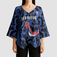 Custom France Football Kimono Sleeve Blouse 2026 Allez Les Bleus Rooster Grunge - Wonder Print Shop