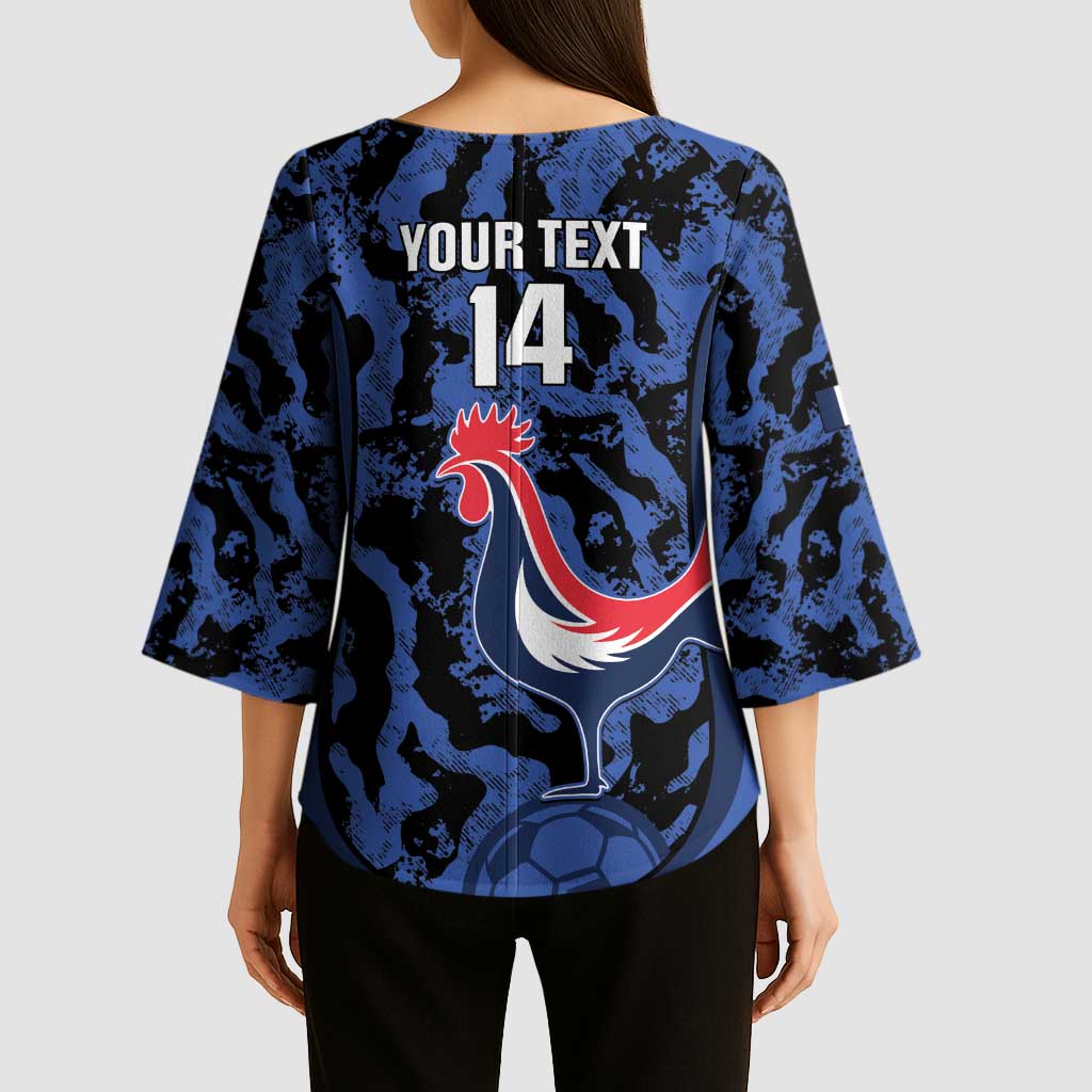 Custom France Football Kimono Sleeve Blouse 2026 Allez Les Bleus Rooster Grunge - Wonder Print Shop