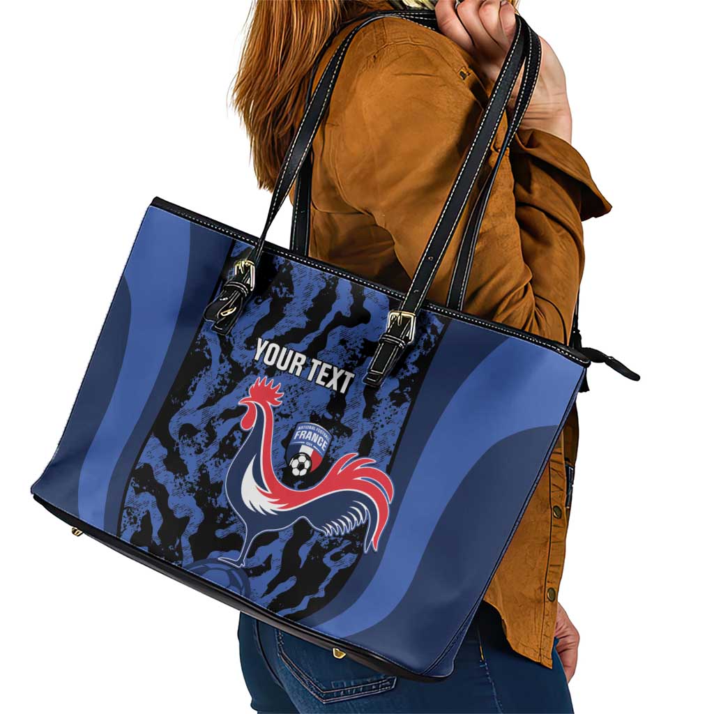 Custom France Football Leather Tote Bag 2026 Allez Les Bleus Rooster Grunge - Wonder Print Shop