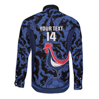Custom France Football Long Sleeve Button Shirt 2026 Allez Les Bleus Rooster Grunge - Wonder Print Shop
