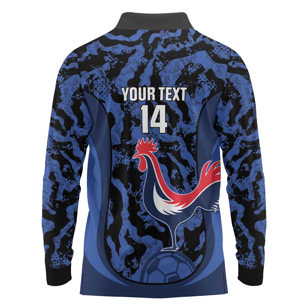 Custom France Football Long Sleeve Polo Shirt 2026 Allez Les Bleus Rooster Grunge - Wonder Print Shop