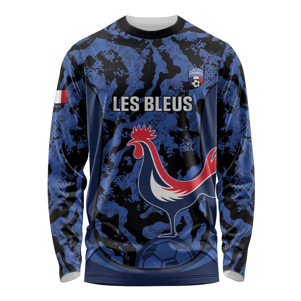 Custom France Football Long Sleeve Shirt 2026 Allez Les Bleus Rooster Grunge - Wonder Print Shop