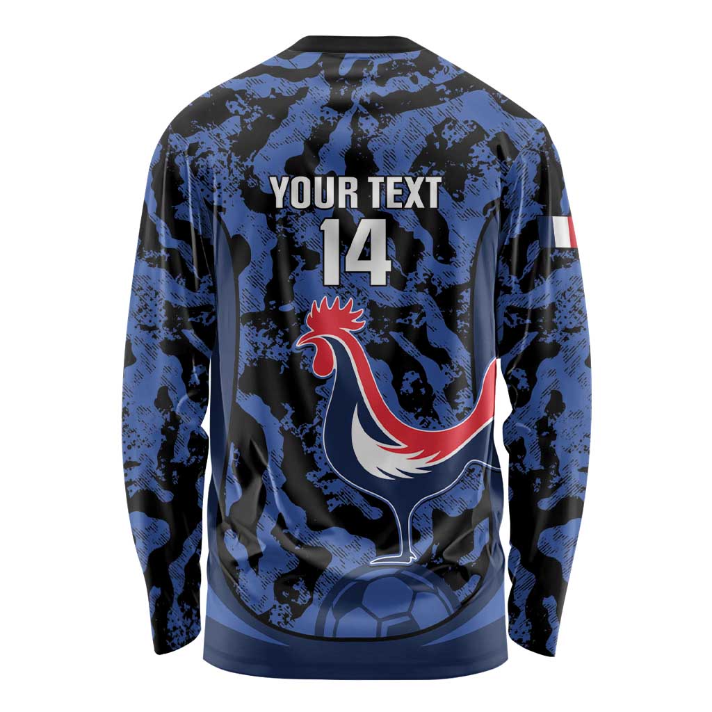 Custom France Football Long Sleeve Shirt 2026 Allez Les Bleus Rooster Grunge - Wonder Print Shop