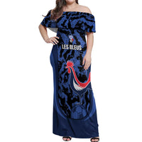 Custom France Football Off Shoulder Maxi Dress 2026 Allez Les Bleus Rooster Grunge - Wonder Print Shop