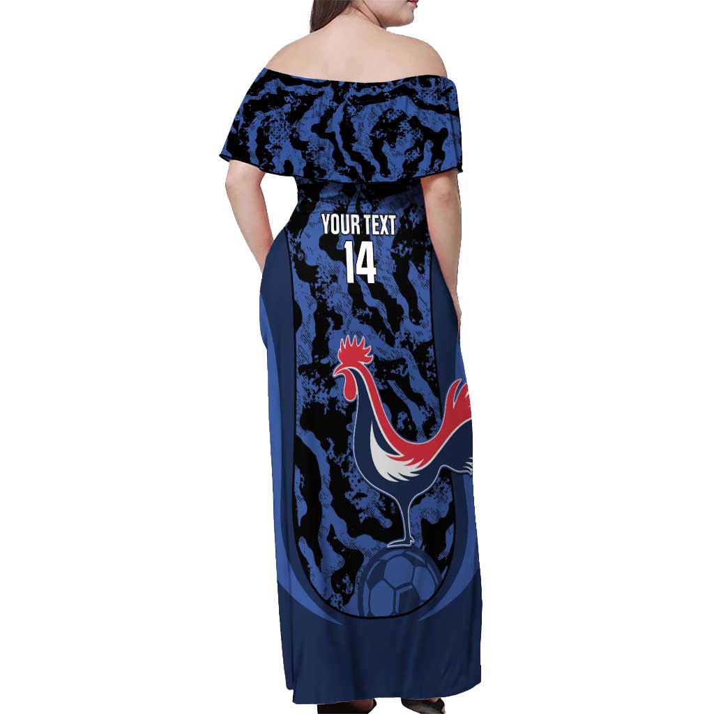 Custom France Football Off Shoulder Maxi Dress 2026 Allez Les Bleus Rooster Grunge - Wonder Print Shop
