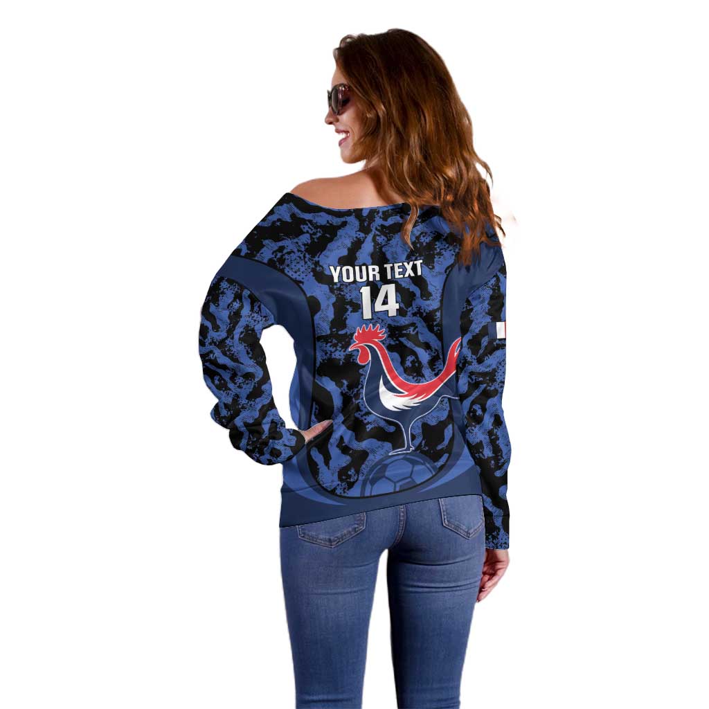 Custom France Football Off Shoulder Sweater 2026 Allez Les Bleus Rooster Grunge - Wonder Print Shop