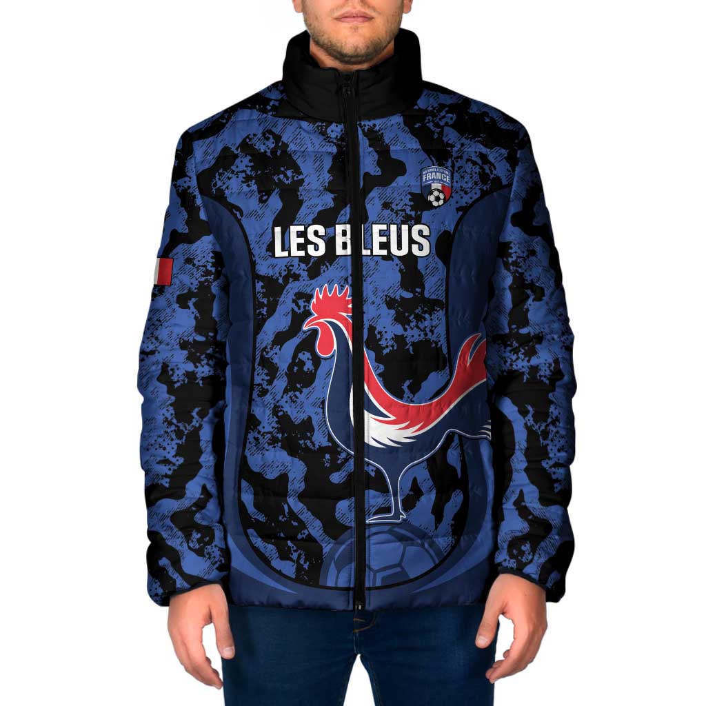 Custom France Football Padded Jacket 2026 Allez Les Bleus Rooster Grunge - Wonder Print Shop