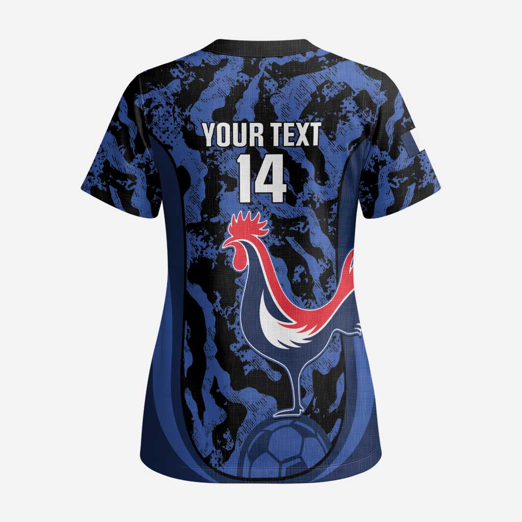 Custom France Football Scrub Top 2026 Allez Les Bleus Rooster Grunge - Wonder Print Shop