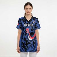Custom France Football Scrub Top 2026 Allez Les Bleus Rooster Grunge - Wonder Print Shop