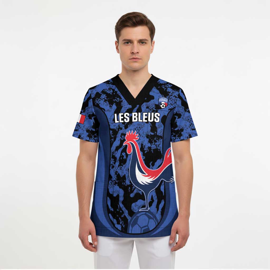 Custom France Football Scrub Top 2026 Allez Les Bleus Rooster Grunge - Wonder Print Shop