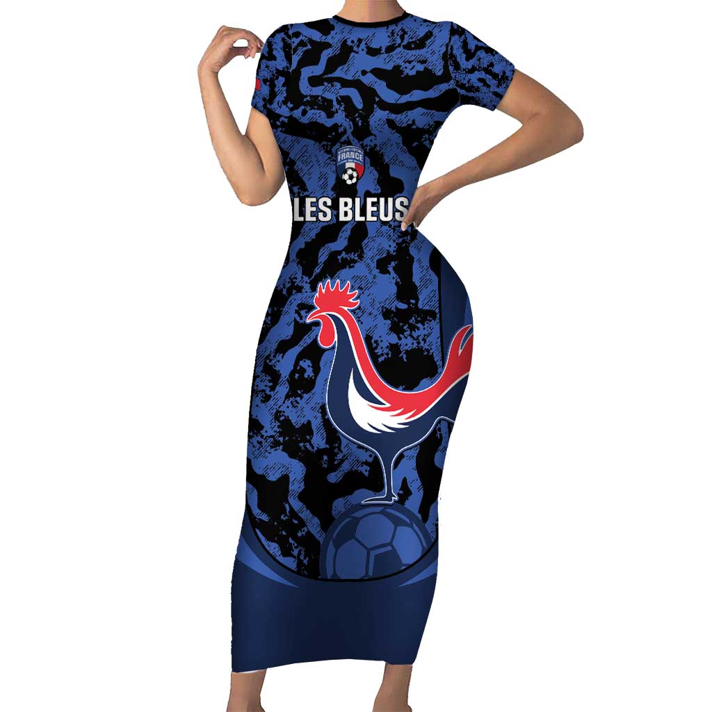 Custom France Football Short Sleeve Bodycon Dress 2026 Allez Les Bleus Rooster Grunge - Wonder Print Shop