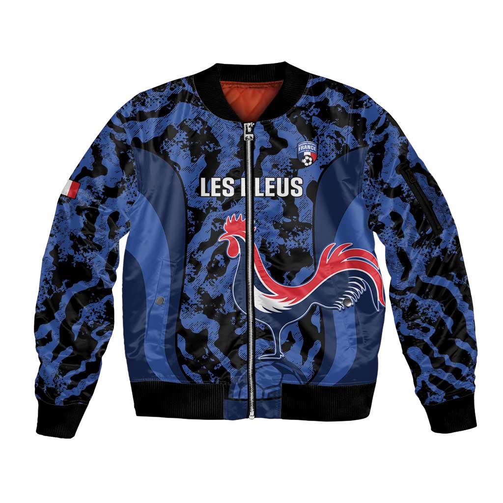 Custom France Football Sleeve Zip Bomber Jacket 2026 Allez Les Bleus Rooster Grunge - Wonder Print Shop