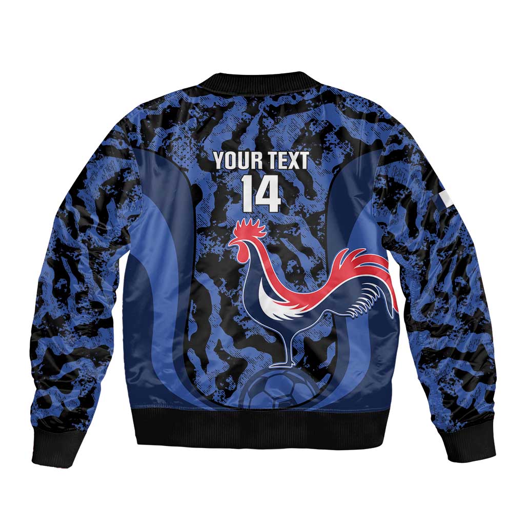 Custom France Football Sleeve Zip Bomber Jacket 2026 Allez Les Bleus Rooster Grunge - Wonder Print Shop