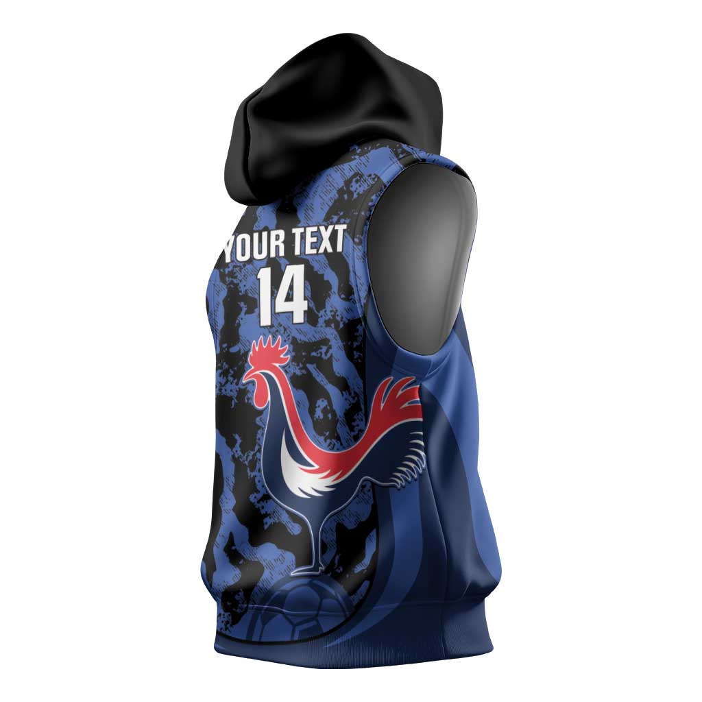 Custom France Football Sleeveless Hoodie 2026 Allez Les Bleus Rooster Grunge - Wonder Print Shop