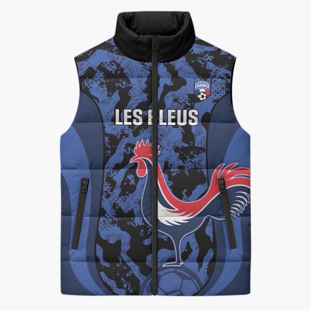 Custom France Football Sleeveless Puffer Jacket 2026 Allez Les Bleus Rooster Grunge - Wonder Print Shop