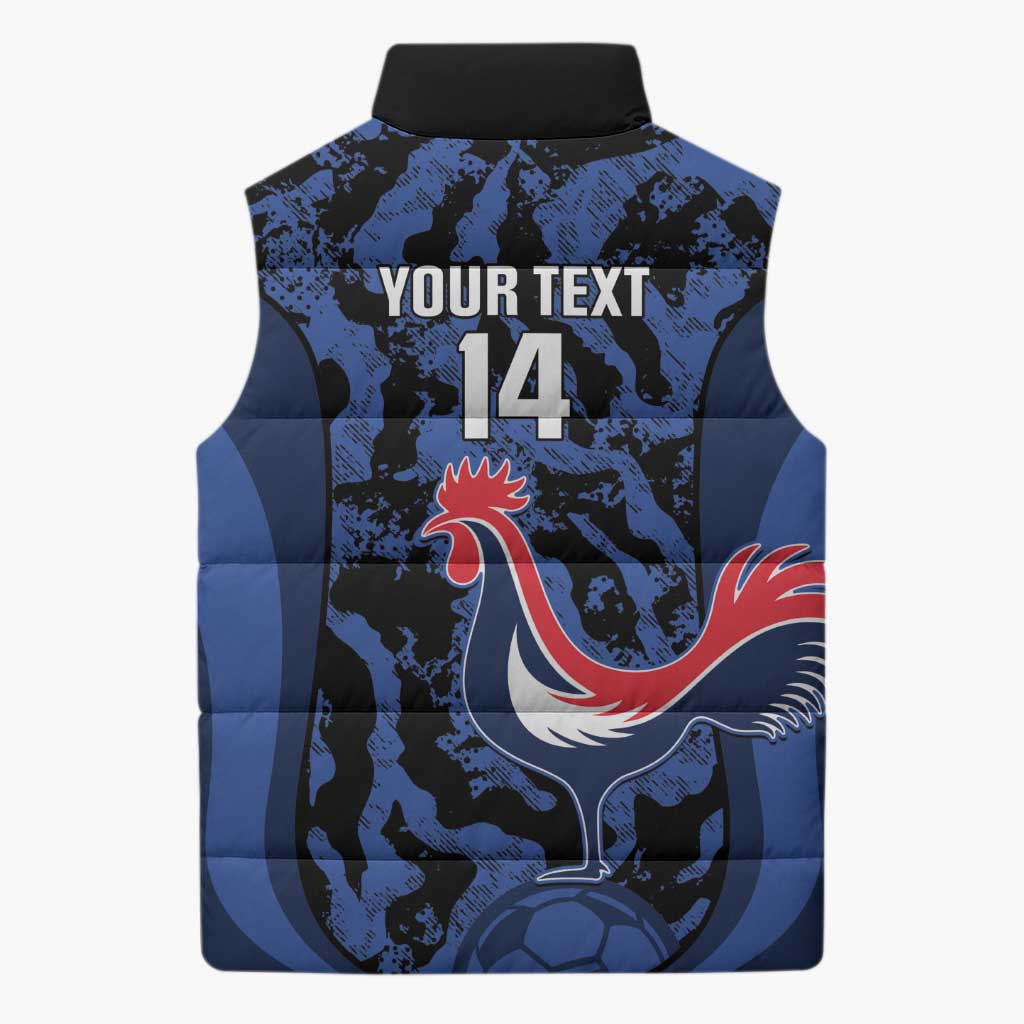 Custom France Football Sleeveless Puffer Jacket 2026 Allez Les Bleus Rooster Grunge - Wonder Print Shop