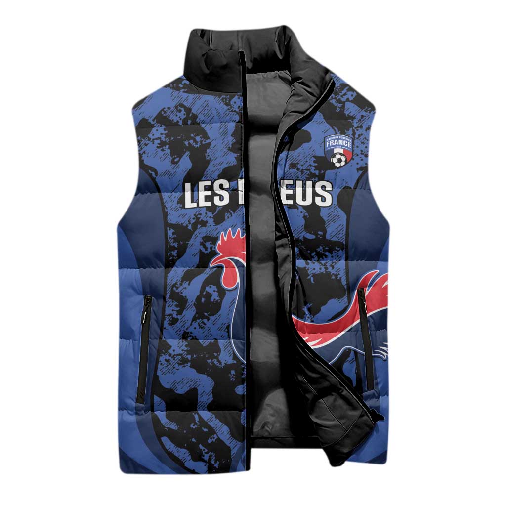 Custom France Football Sleeveless Puffer Jacket 2026 Allez Les Bleus Rooster Grunge - Wonder Print Shop