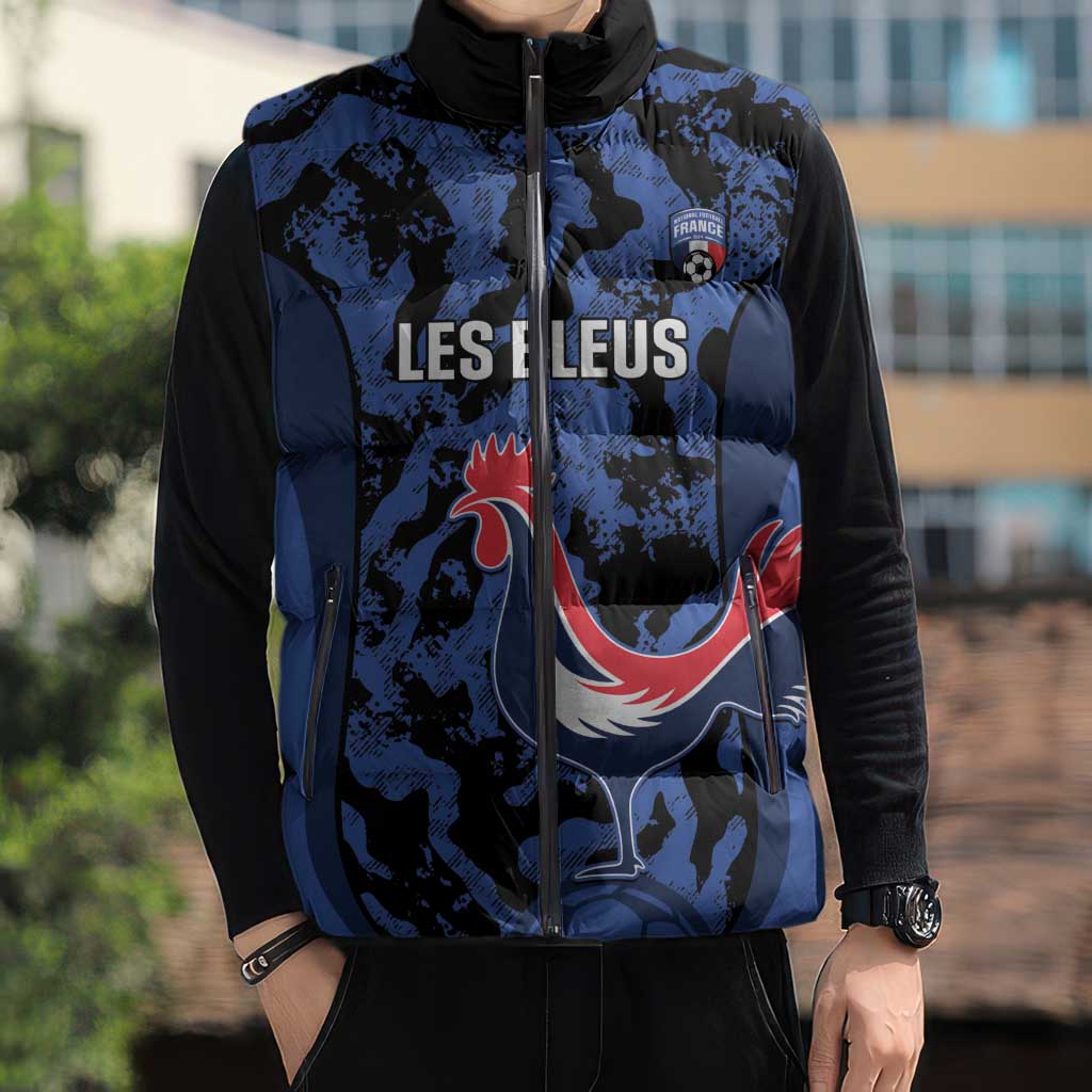 Custom France Football Sleeveless Puffer Jacket 2026 Allez Les Bleus Rooster Grunge - Wonder Print Shop