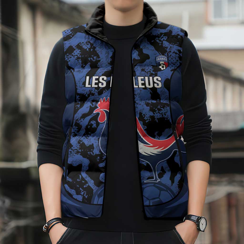 Custom France Football Sleeveless Puffer Jacket 2026 Allez Les Bleus Rooster Grunge - Wonder Print Shop
