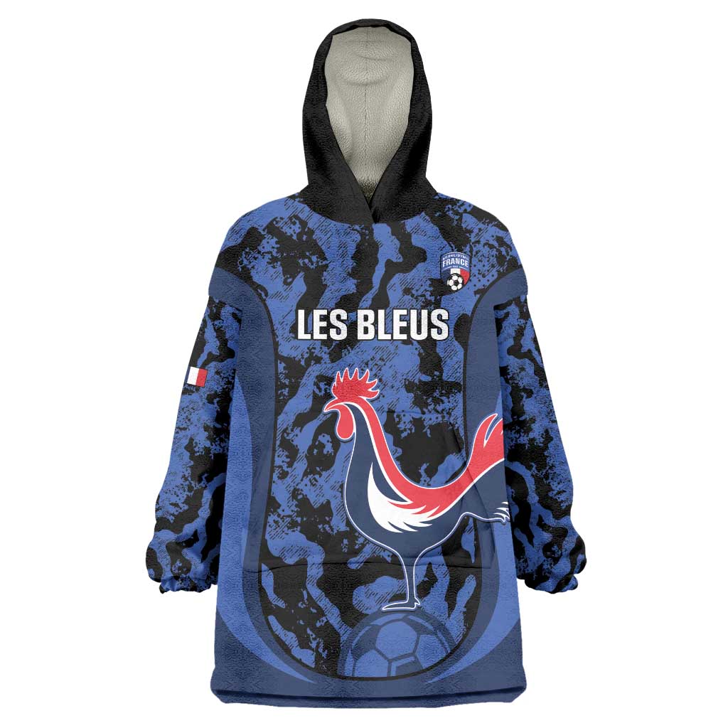 Custom France Football Wearable Blanket Hoodie 2026 Allez Les Bleus Rooster Grunge - Wonder Print Shop