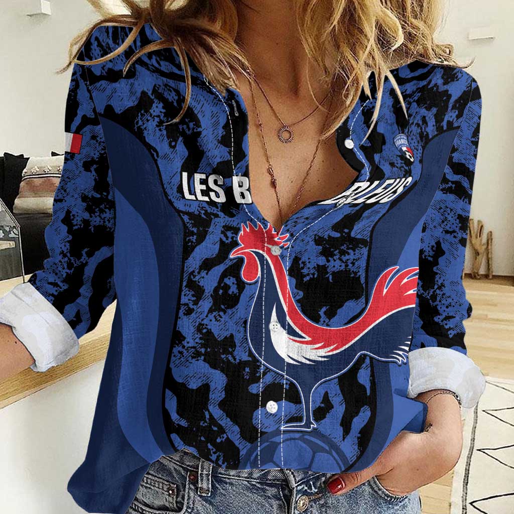 Custom France Football Women Casual Shirt 2026 Allez Les Bleus Rooster Grunge - Wonder Print Shop