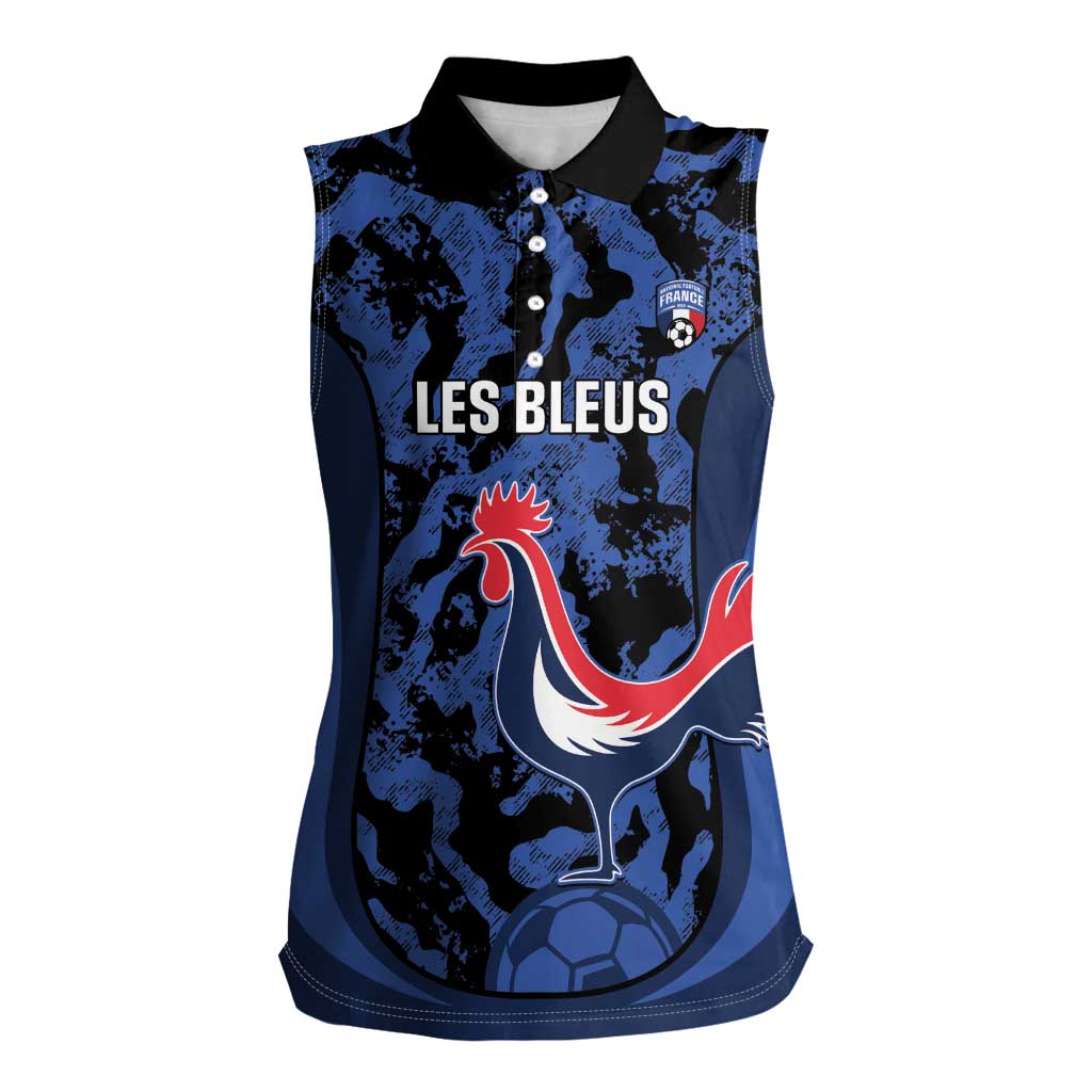 Custom France Football Women Sleeveless Polo Shirt 2026 Allez Les Bleus Rooster Grunge - Wonder Print Shop