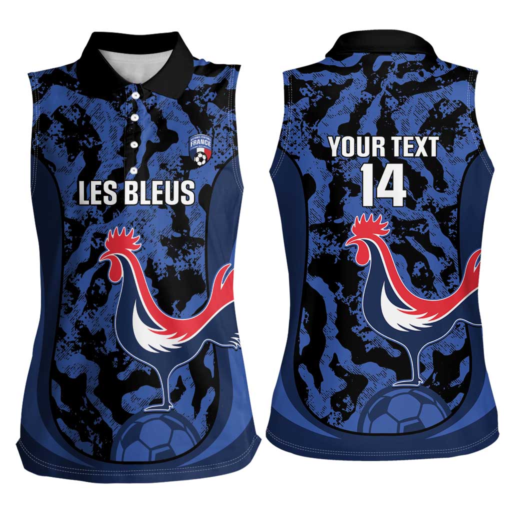 Custom France Football Women Sleeveless Polo Shirt 2026 Allez Les Bleus Rooster Grunge - Wonder Print Shop