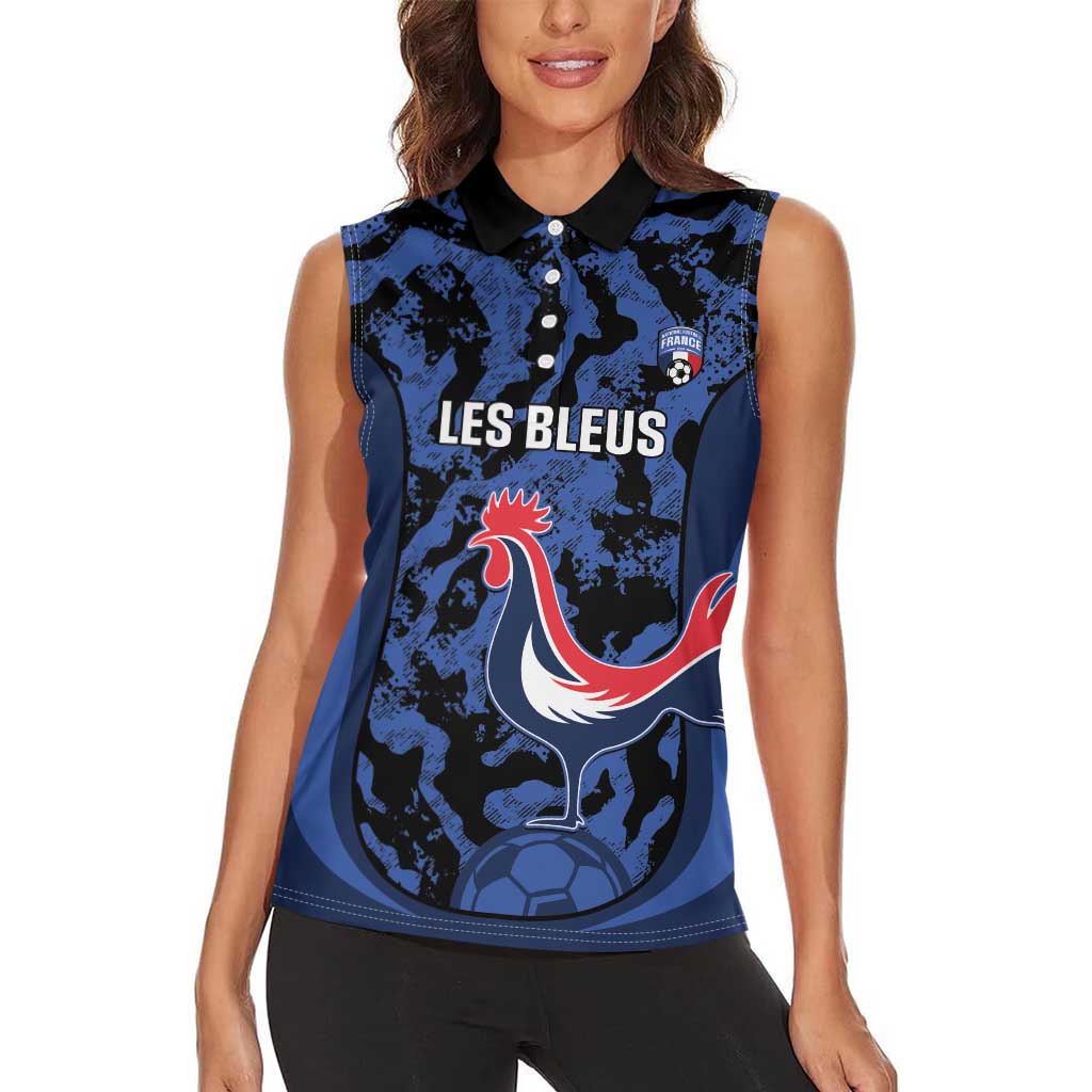 Custom France Football Women Sleeveless Polo Shirt 2026 Allez Les Bleus Rooster Grunge - Wonder Print Shop