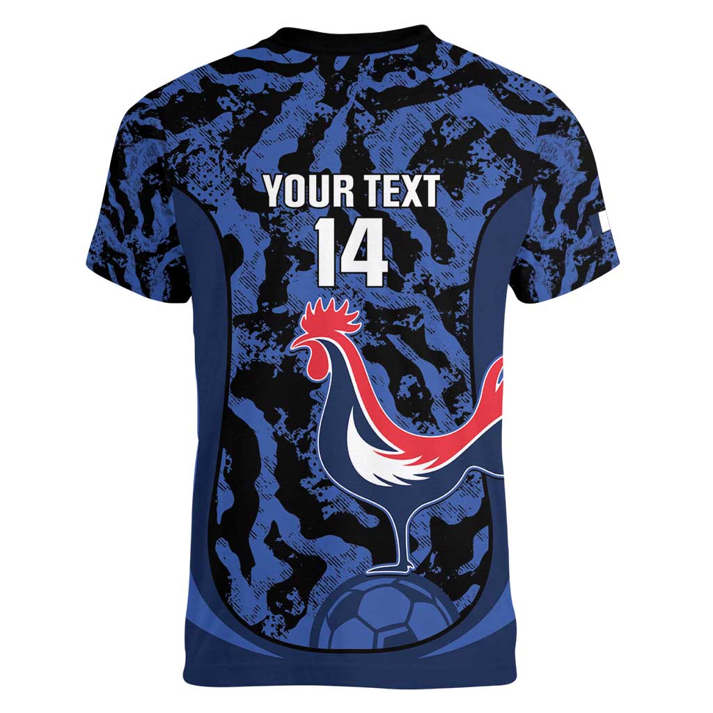 Custom France Football Women V-Neck T-Shirt 2026 Allez Les Bleus Rooster Grunge - Wonder Print Shop