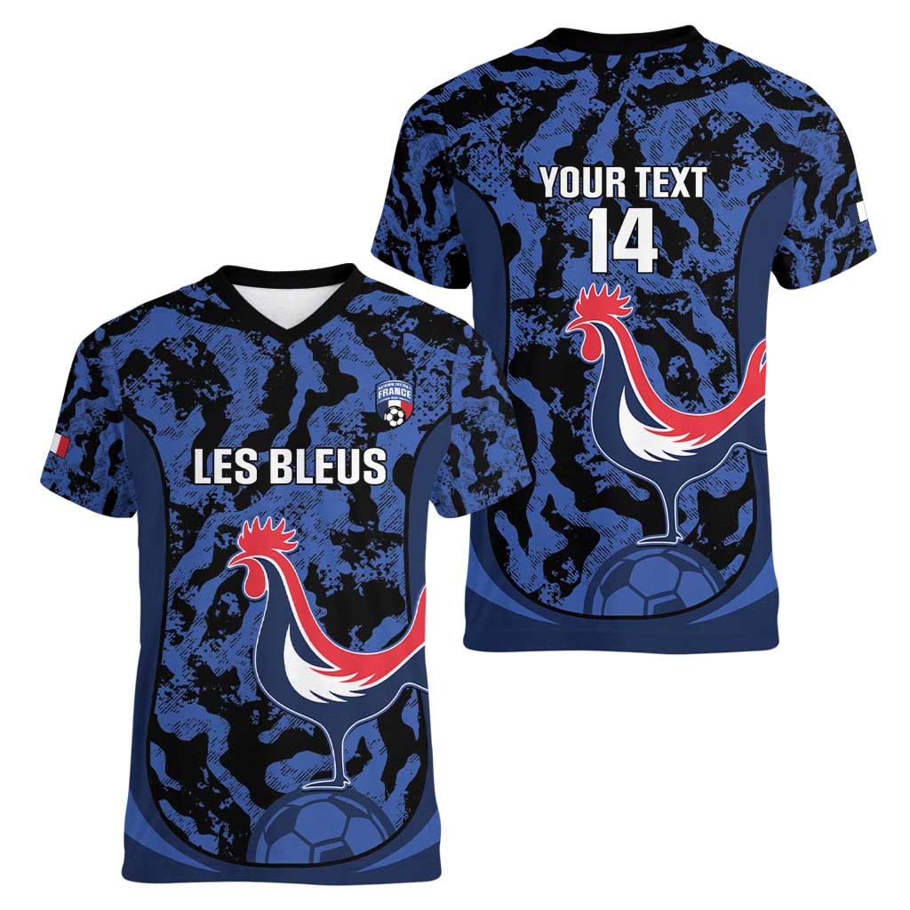 Custom France Football Women V-Neck T-Shirt 2026 Allez Les Bleus Rooster Grunge - Wonder Print Shop