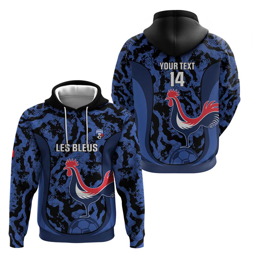 Custom France Football Zip Hoodie 2026 Allez Les Bleus Rooster Grunge - Wonder Print Shop