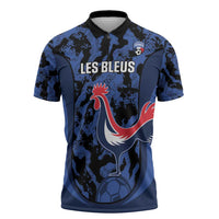 Custom France Football Zipper Polo Shirt 2026 Allez Les Bleus Rooster Grunge - Wonder Print Shop