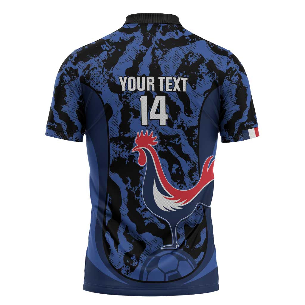 Custom France Football Zipper Polo Shirt 2026 Allez Les Bleus Rooster Grunge - Wonder Print Shop