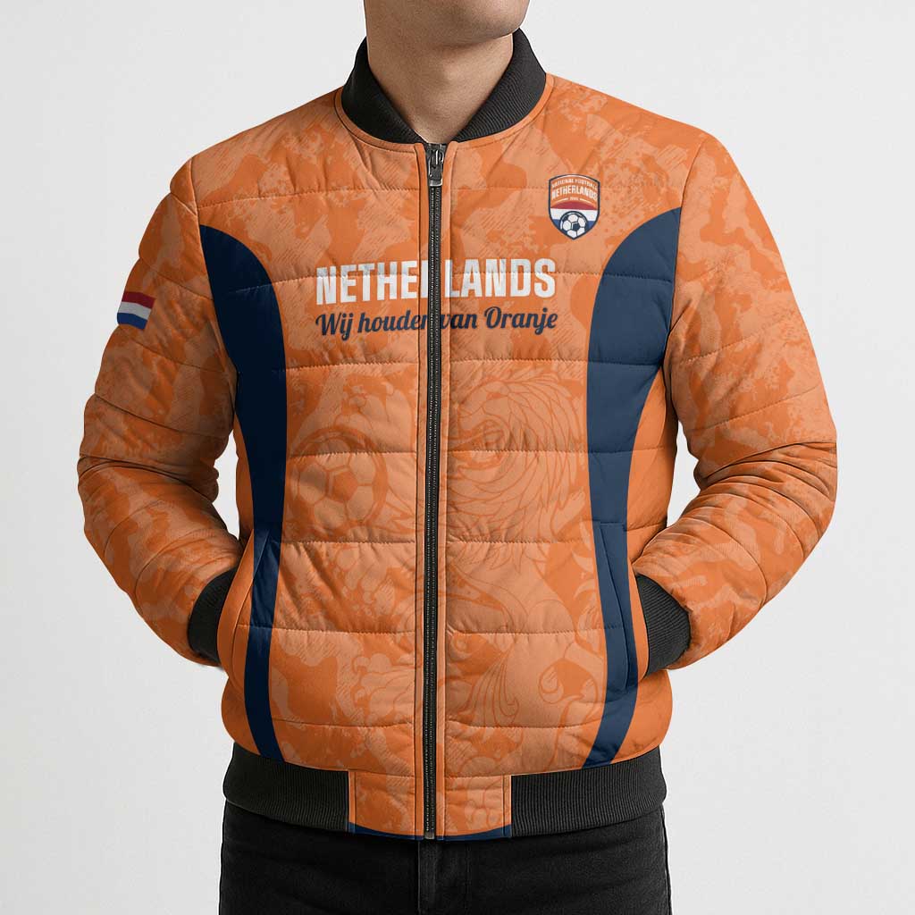 Custom Netherlands Football Bomber Puffer Jacket 2026 Come On Oranje - Wonder Print Shop
